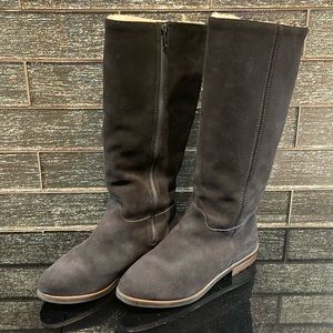 LL Bean Suede Black Knee High Riding Boots Shearling 8